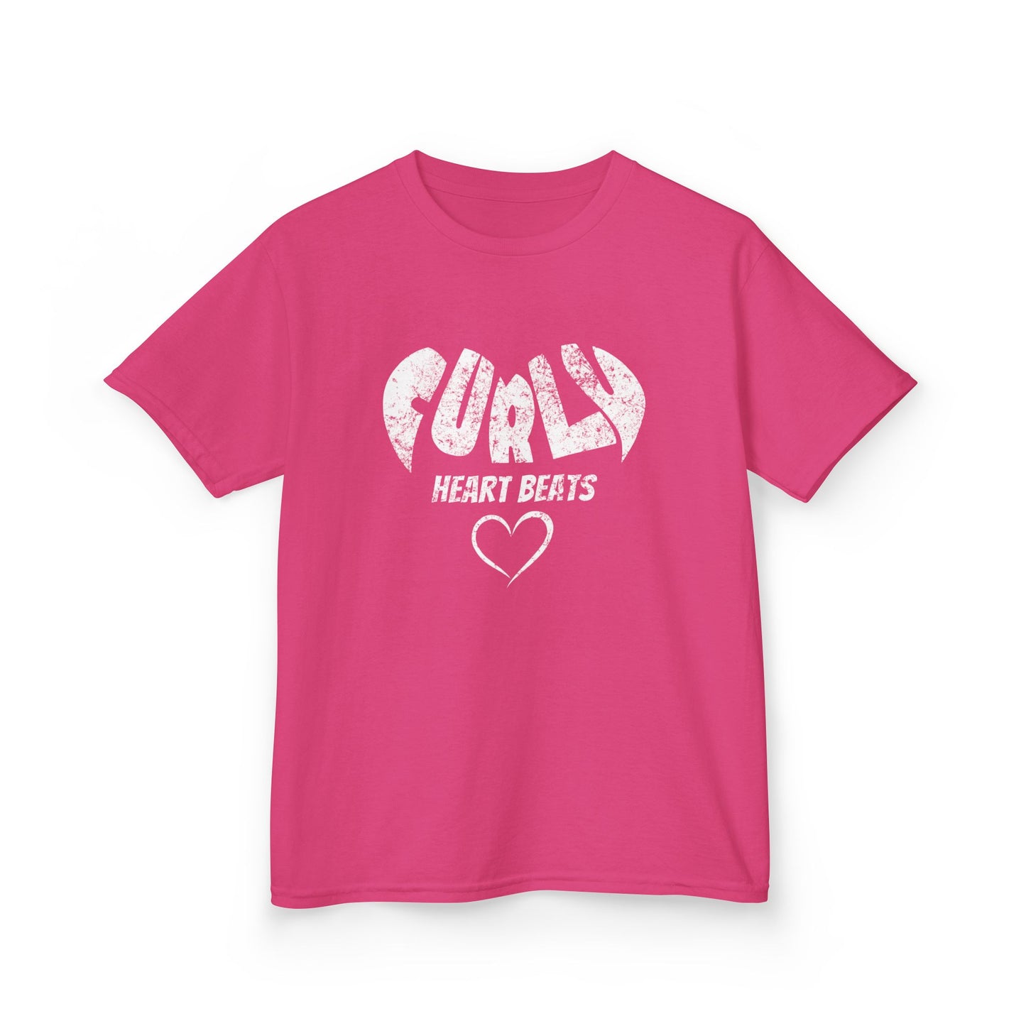 Heliconia t-shirt with the text “Curly Heart Beats” and a white heart graphic.